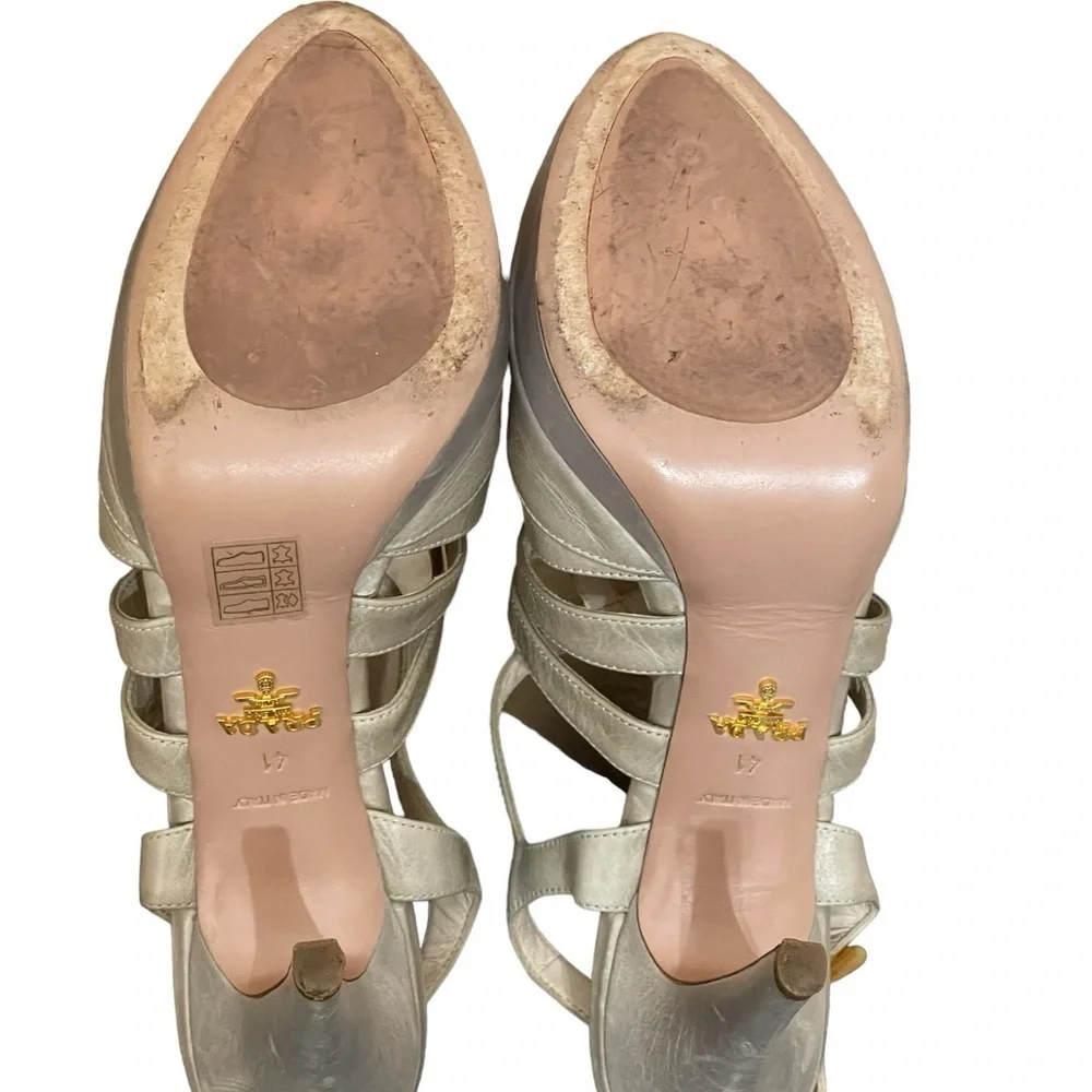 PRADA Women's Heels Calzatore Donna Grey‎ Leather Slingback Sandals size 41(11)